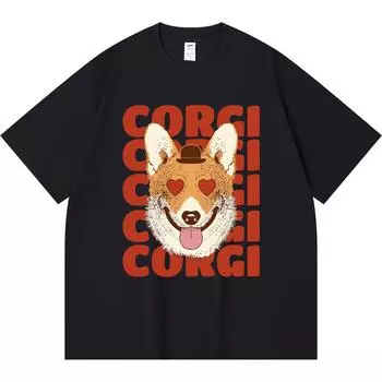 Футболка из 100% хлопка плотностью 230 г/м2 с принтом «Корги любит милых собак» Футболка с забавным принтом в стиле Харадзюку из чесаного хлопка XS абрикосовый