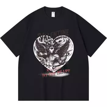 Футболка из 100% хлопка плотностью 230 г/м2 с винтажным принтом Купидона и принтом «Счастливые дни» в смешном стиле Харадзюку Футболка из чесаного хлопка XS абрикосовый