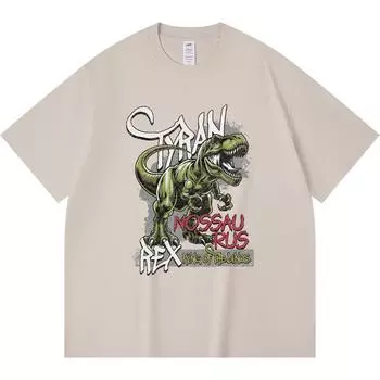 Футболка из 100% хлопка плотностью 230 г/м2 с принтом тиранозавра рекса, забавная футболка из чесаного хлопка в стиле Харадзюку XS абрикосовый