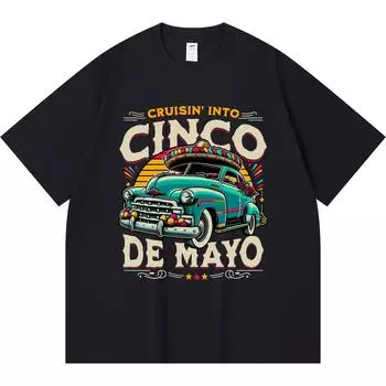Футболка из 100% хлопка плотностью 230 г/м2 с принтом «Cruisin into Cinco de Mayo» в смешном стиле Харадзюку из чесаного хлопка XS абрикосовый
