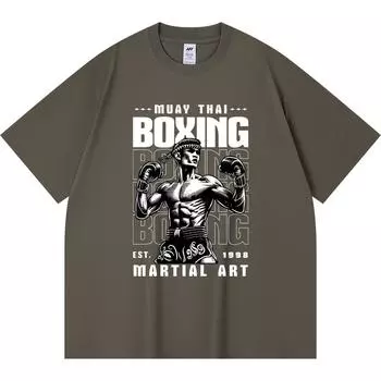 Футболка из 100% хлопка плотностью 230 г/м2 с принтом тайского бокса, забавная футболка из чесаного хлопка в стиле Харадзюку XS абрикосовый