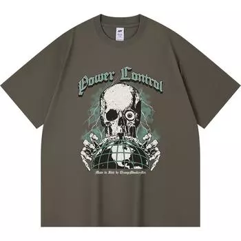 Футболка из 100% хлопка плотностью 230 г/м2 с принтом Power Control, забавная футболка из чесаного хлопка в стиле Харадзюку XS абрикосовый