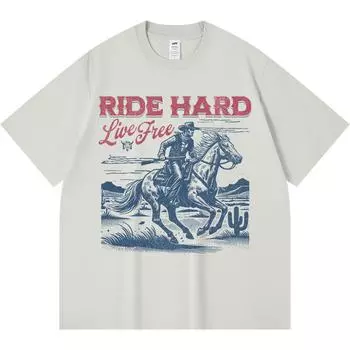 Футболка из 100% хлопка плотностью 230 г/м2 с принтом Ride Hard Live Free Tees в смешном стиле Харадзюку Футболка из чесаного хлопка XS абрикосовый