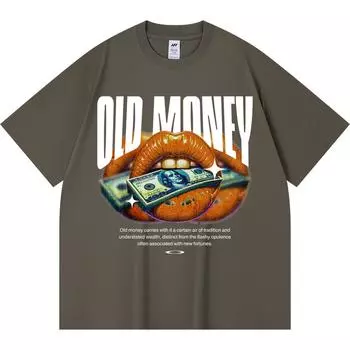 Футболка из 100% хлопка плотностью 230 г/м2 с принтом «Старые деньги» Футболка из чесаного хлопка в смешном стиле Харадзюку XS абрикосовый