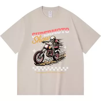 Футболка из 100% хлопка плотностью 230 г/м2 с принтом мотоцикла в стиле Харадзюку, футболка из чесаного хлопка XS абрикосовый