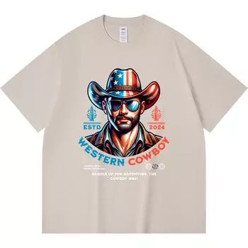 Футболка из 100% хлопка плотностью 230 г/м2 с принтом вестерн-ковбой футболки смешная футболка из чесаного хлопка в стиле Харадзюку XS абрикосовый