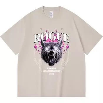 Футболка из 100% хлопка плотностью 230 г/м2 с графическим принтом в стиле «волк» в стиле «Харадзюку» XS абрикосовый