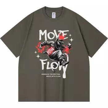 Футболка из 100% хлопка плотностью 230 г/м2 с принтом «Flow» Футболка с забавным принтом в стиле Харадзюку из чесаного хлопка XS абрикосовый