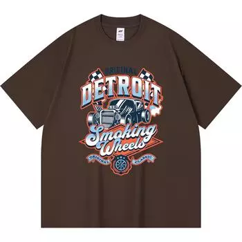 Футболка из 100% хлопка плотностью 230 г/м2 с классическим принтом машин Detroit Smoking Wheels, забавная футболка из чесаного хлопка в стиле Харадзюку XS абрикосовый