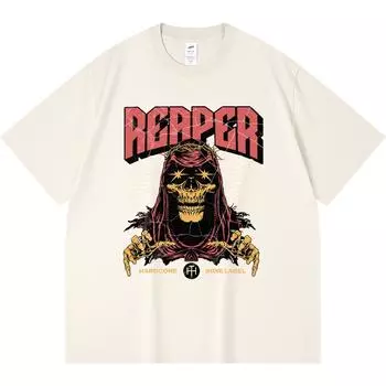 Футболка из 100% хлопка плотностью 230 г/м2 с принтом хардкор-группы Grim Reaper, забавная футболка из чесаного хлопка в стиле Харадзюку XS абрикосовый