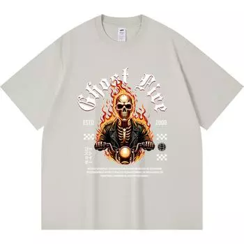 Футболка из 100% хлопка плотностью 230 г/м2 с принтом черепа и езды на велосипеде, забавная футболка из чесаного хлопка в стиле Харадзюку XS абрикосовый