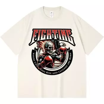 Футболка из 100% хлопка плотностью 230 г/м2 с принтом Fighting Champion, забавная футболка из чесаного хлопка в стиле Харадзюку XS абрикосовый