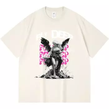 Футболка из 100% хлопка плотностью 230 г/м2 с принтом Fly Deep Angel Streetwear, забавная футболка из чесаного хлопка в стиле Харадзюку XS абрикосовый