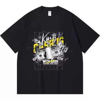 Футболка из 100% хлопка плотностью 230 г/м2 с принтом Cash Is King, забавная футболка из чесаного хлопка в стиле Харадзюку XS абрикосовый