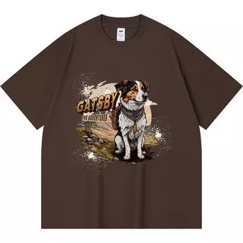 Футболка из 100% хлопка плотностью 230 г/м2 с принтом «Приключения собак» Футболка из чесаного хлопка в смешном стиле Харадзюку XS абрикосовый