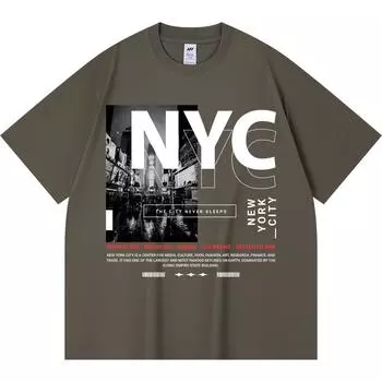 Футболка из 100% хлопка плотностью 230 г/м2, NYC, уличная одежда, футболки с графическим принтом, забавная футболка в стиле Харадзюку из чесаного хлопка XS абрикосовый