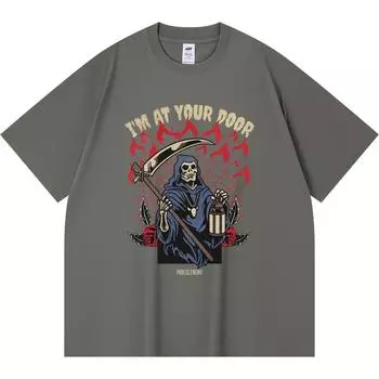 Футболка из 100% хлопка плотностью 230 г/м2 с принтом «Я у твоей двери» Футболка из чесаного хлопка в смешном стиле Харадзюку XS абрикосовый