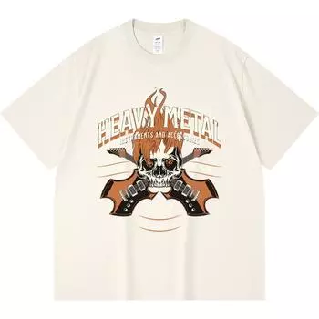 Футболка из 100% хлопка плотностью 230 г/м2 с принтом черепа в стиле хэви-метал, магазин гитар, забавная футболка из чесаного хлопка в стиле Харадзюку XS абрикосовый