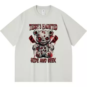 Футболка из 100% хлопка плотностью 230 г/м2, страшная футболка с принтом «Призрак Тедди на Хэллоуин», забавная футболка из чесаного хлопка в стиле Харадзюку XS абрикосовый
