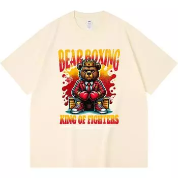 Футболка из 100% хлопка плотностью 230 г/м2 с принтом медведя, бокса, короля бойцов, забавная футболка из чесаного хлопка в стиле Харадзюку XS абрикосовый