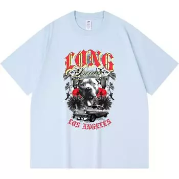 Футболка из 100% хлопка плотностью 230 г/м2 с принтом Long Beach LA, забавная футболка из чесаного хлопка в стиле Харадзюку XS абрикосовый