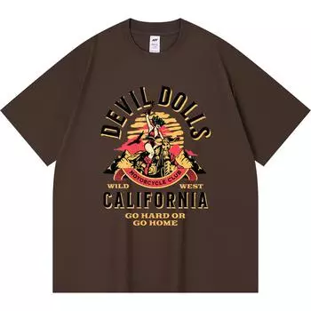 Футболка из 100% хлопка плотностью 230 г/м2 с принтом Devil Dolls Motorcycle Race, забавная футболка из чесаного хлопка в стиле Харадзюку XS абрикосовый