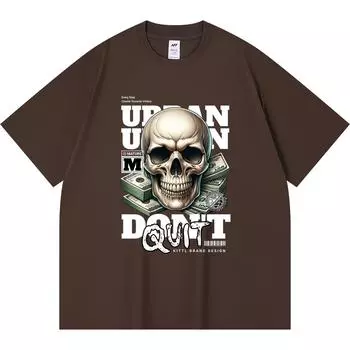 Футболка из 100% хлопка плотностью 230 г/м2 с принтом «Dont Quit» Футболка из чесаного хлопка в смешном стиле Харадзюку XS абрикосовый