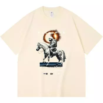 Футболка из 100% хлопка плотностью 230 г/м2 с принтом астронавта и верховой езды, футболки в смешном стиле Харадзюку, футболка из чесаного хлопка XS абрикосовый