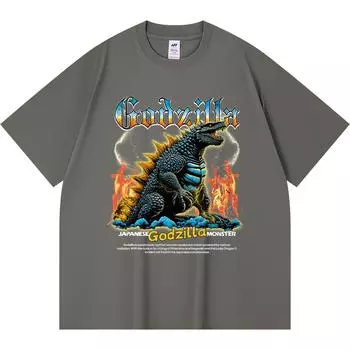 Футболка из 100% хлопка плотностью 230 г/м2 с принтом японского монстра Годзиллы, забавная футболка из чесаного хлопка в стиле Харадзюку XS абрикосовый