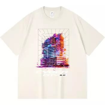 Футболка из 100% хлопка плотностью 230 г/м2 с футуристическим принтом в уличном стиле (0003) Футболки с принтом Смешная футболка из чесаного хлопка в стиле Харадзюку XS абрикосовый