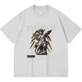 Футболка из 100% хлопка плотностью 230 г/м2 с принтом «Разрушенные» Футболка из чесаного хлопка в смешном стиле Харадзюку XS абрикосовый