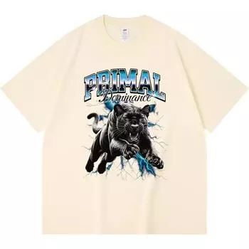 Футболка из 100% хлопка плотностью 230 г/м2 с принтом черной пантеры, забавная футболка из чесаного хлопка в стиле Харадзюку XS абрикосовый