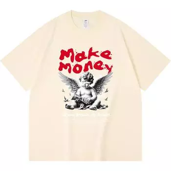 Футболка из 100% хлопка плотностью 230 г/м2 с принтом Baby Angel Make Money, футболки с забавным принтом в стиле Харадзюку из чесаного хлопка XS абрикосовый