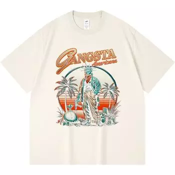 Футболка из 100% хлопка плотностью 230 г/м2 с принтом Gangsta Americana, футболки с забавным принтом в стиле Харадзюку из чесаного хлопка XS абрикосовый