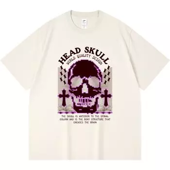 Футболка из 100% хлопка плотностью 230 г/м2 с принтом «Голова, череп, металл, панк» в смешном стиле Харадзюку, футболка из чесаного хлопка XS абрикосовый