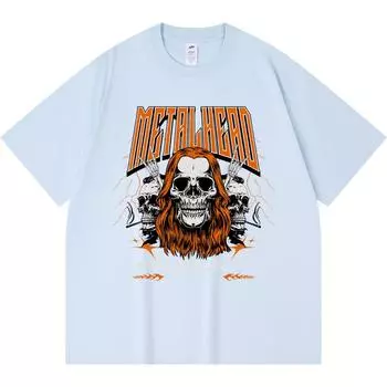 Футболка из 100% хлопка плотностью 230 г/м2 с принтом «металлическая голова» в смешном стиле Харадзюку, футболка из чесаного хлопка XS абрикосовый