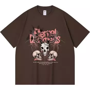 Футболка из 100% хлопка плотностью 230 г/м2 с принтом «Вечная тьма» Футболка из чесаного хлопка в смешном стиле Харадзюку XS абрикосовый