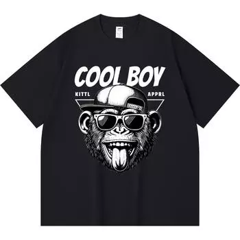 Футболка из 100% хлопка плотностью 230 г/м2 с принтом крутого парня «Шимпанзе» Футболка из чесаного хлопка в смешном стиле Харадзюку XS абрикосовый