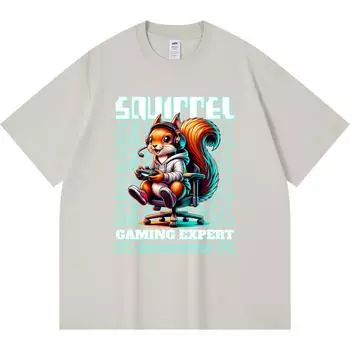 Футболка из 100% хлопка плотностью 230 г/м2 с принтом Squirrel Gaming Expert Tees в смешном стиле Harajuku Футболка из чесаного хлопка XS абрикосовый