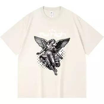 Футболка из 100% хлопка плотностью 230 г/м2 с принтом «Fly High Angel Statue» в уличном стиле с хромированным эффектом, забавная футболка из чесаного хлопка в стиле Харадзюку XS абрикосовый