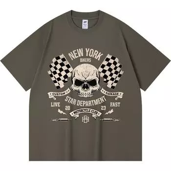 Футболка из 100% хлопка плотностью 230 г/м2 с принтом New York Bikers, забавная футболка из чесаного хлопка в стиле Харадзюку XS абрикосовый