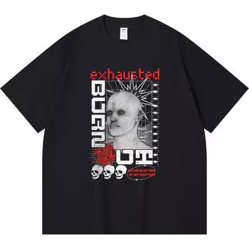 Футболка из 100% хлопка плотностью 230 г/м2, выгоревшая футуристическая футболка с 3D-принтом в стиле Харадзюку, хлопковая футболка с начесом XS абрикосовый