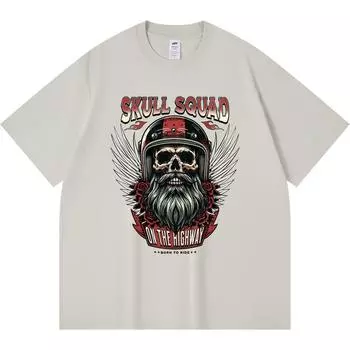 Футболка из 100% хлопка плотностью 230 г/м2 с принтом черепа и байкерским отрядом, забавная футболка из чесаного хлопка в стиле Харадзюку XS абрикосовый