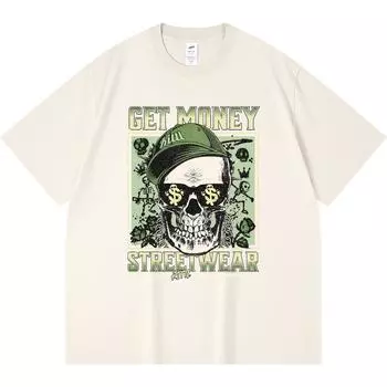 Футболка из 100% хлопка плотностью 230 г/м2 с принтом черепа и граффити в уличном стиле, забавная футболка из чесаного хлопка в стиле Харадзюку XS абрикосовый