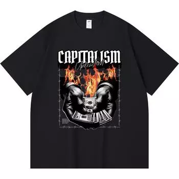 Футболка из 100% хлопка плотностью 230 г/м2 с принтом Capitalism Unleashed, забавная футболка из чесаного хлопка в стиле Харадзюку XS абрикосовый