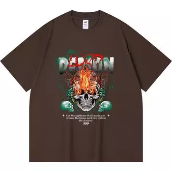 Футболка из 100% хлопка плотностью 230 г/м2 с принтом Demon Lord, футболки из чесаного хлопка в смешном стиле Harajuku XS абрикосовый