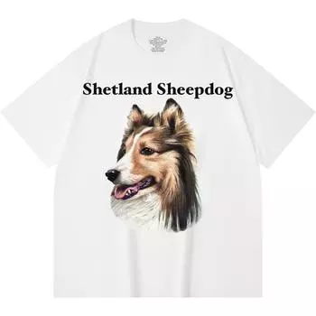 Футболка из 100% хлопка плотностью 230 г/м2 с принтом шетландской овчарки, забавная футболка из чесаного хлопка в стиле Харадзюку XS абрикосовый