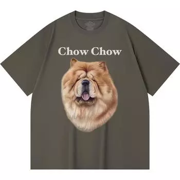 Футболка из 100% хлопка плотностью 230 г/м2 с принтом «Чау-чау» Футболка из чесаного хлопка в смешном стиле Харадзюку XS абрикосовый