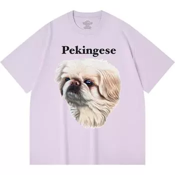 Футболка из 100% хлопка плотностью 230 г/м2 с принтом пекинеса, футболка из чесаного хлопка в смешном стиле Харадзюку XS абрикосовый