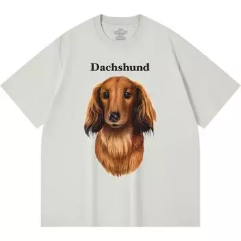 Футболка из 100% хлопка плотностью 230 г/м2 с принтом таксы, забавная футболка из чесаного хлопка в стиле Харадзюку XS абрикосовый